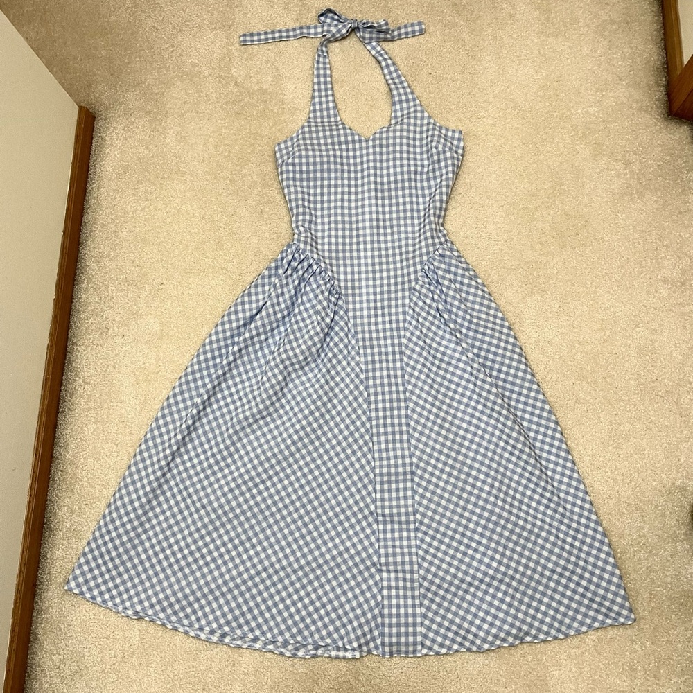 SHEIN Blue Checkered Halter Midi Dress